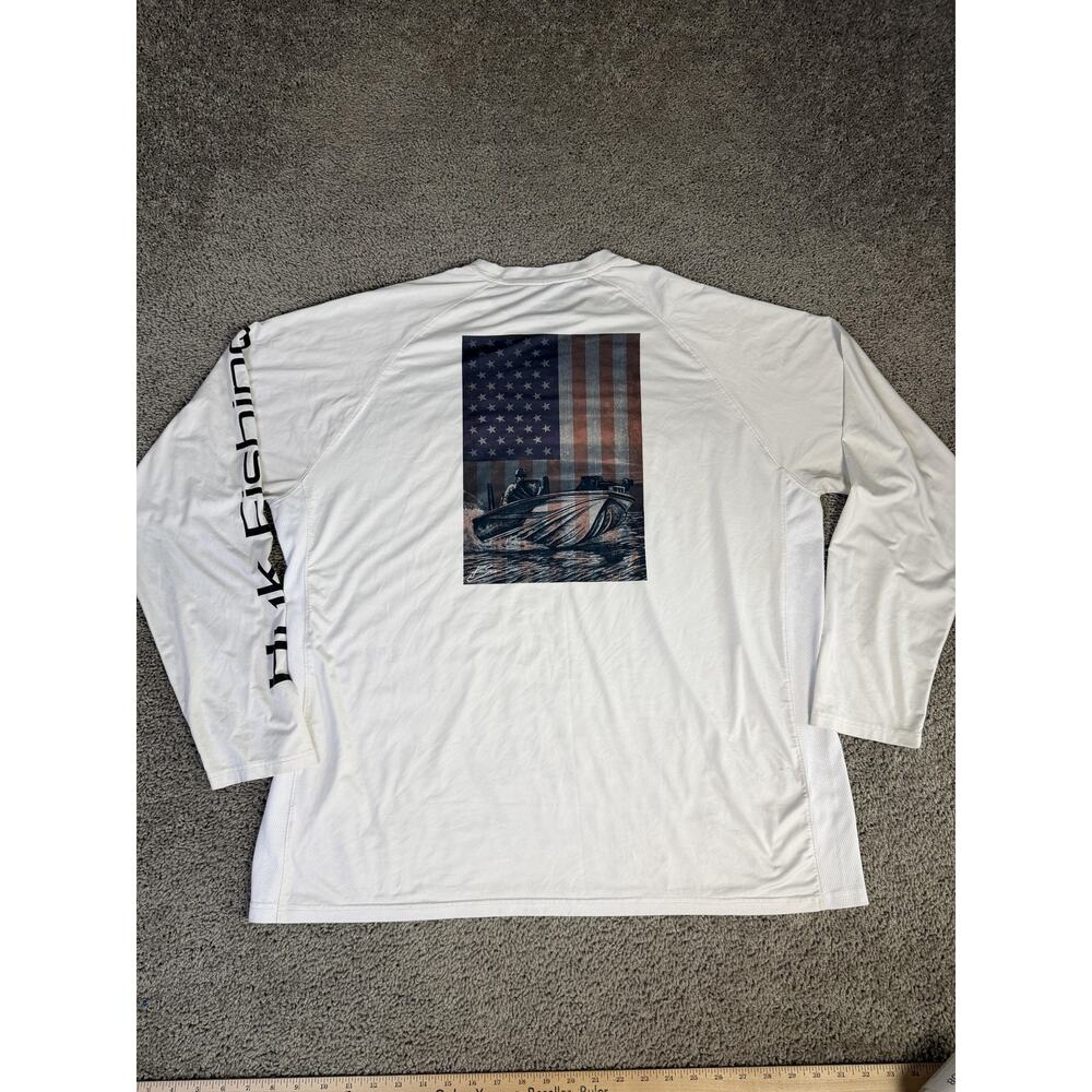 Huk Shirt Mens 2XL White Long Sleeve American Flag Fishing Performance Graphic